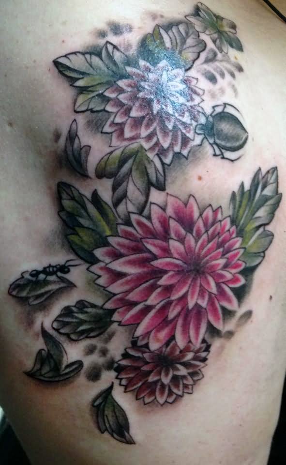 Amazing Dahlia Flowers Tattoo Design
