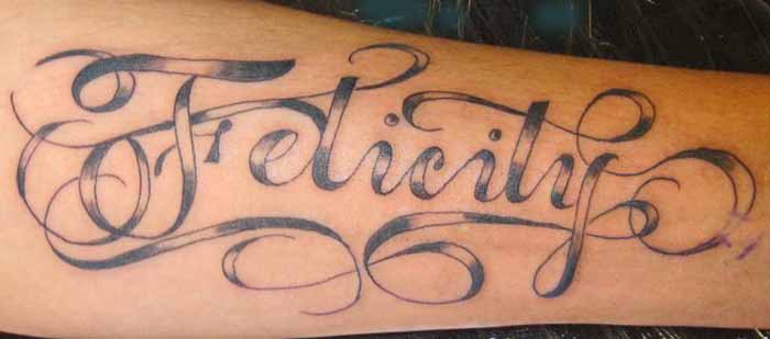 Amazing Felicity Name Tattoo Design For Arm