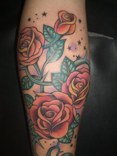 Amazing Roses Tattoo Design For Leg Calf