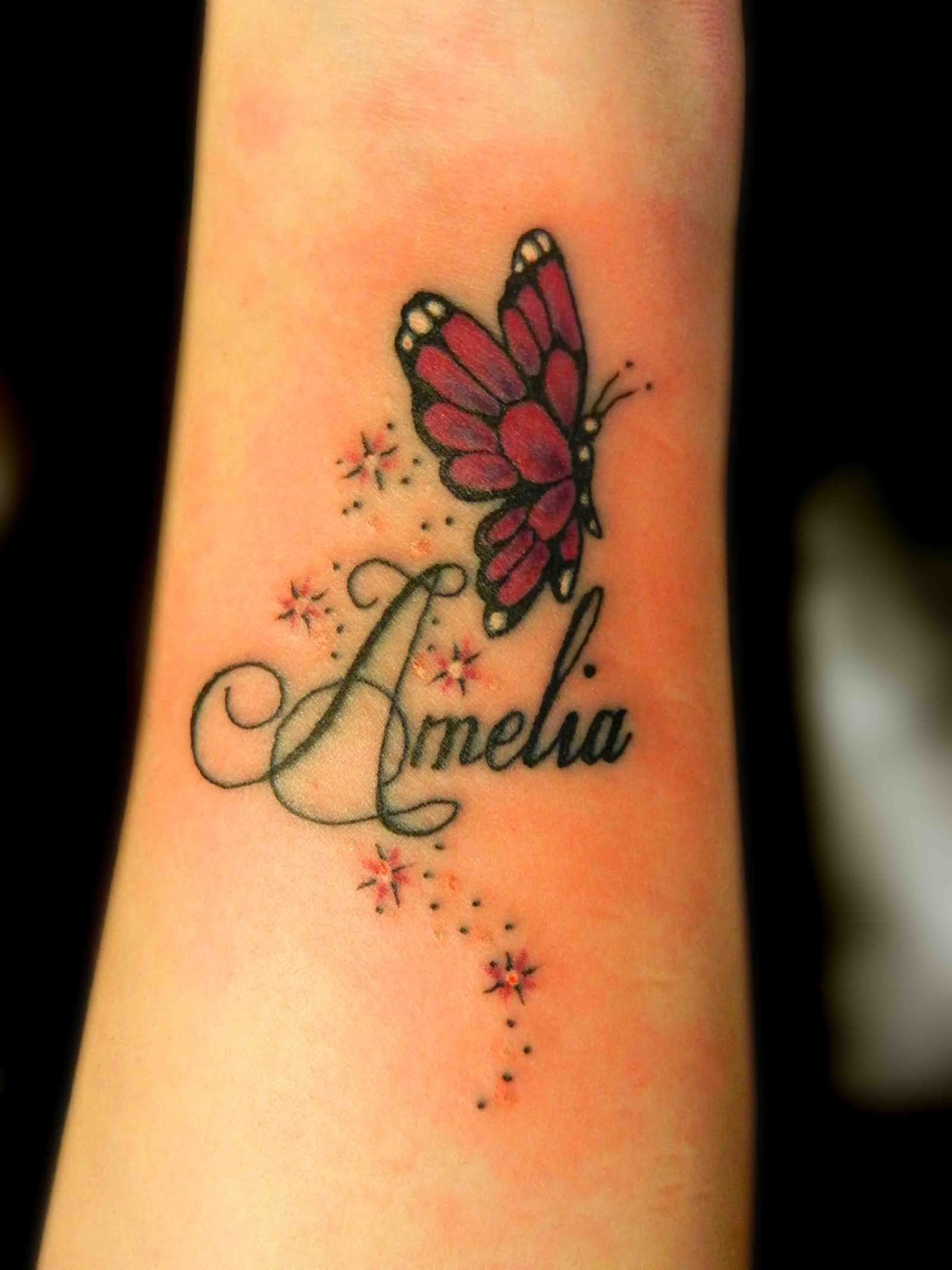 Amelia Baby Name With Butterfly Tattoo Design For Forearm