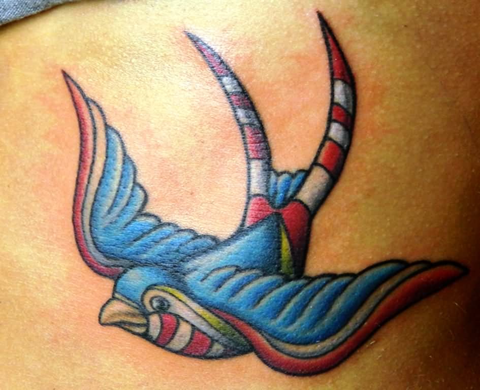 American Sparrow Tattoo On Side Rib