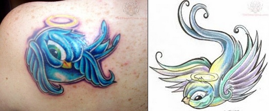 Angel Sparrow Tattoo On Left Back Shoulder