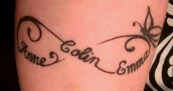 Anne, Colin And Emma Name With Infinity Tattoo Design