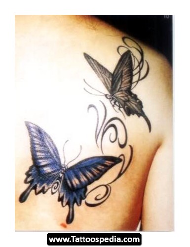 Attractive Butterflies Tattoo Design For Women Back Shoulder