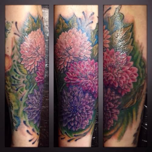Attractive Dahlia Flowers Tattoo Design For Sleeve