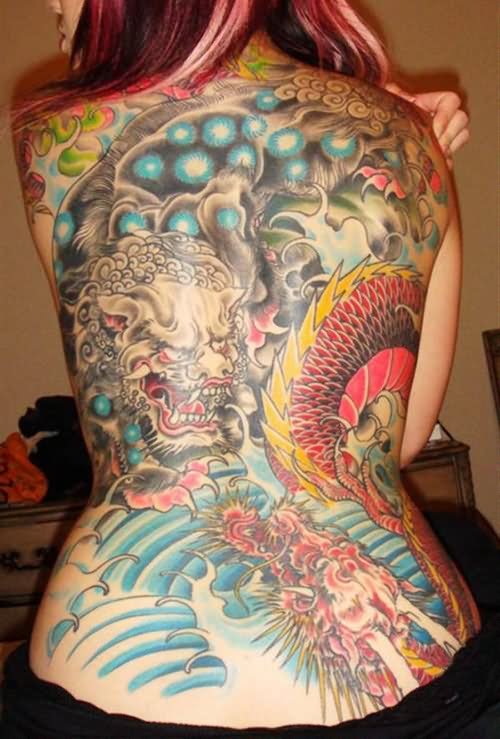 Attractive Dragon Tattoo On Women Full Back