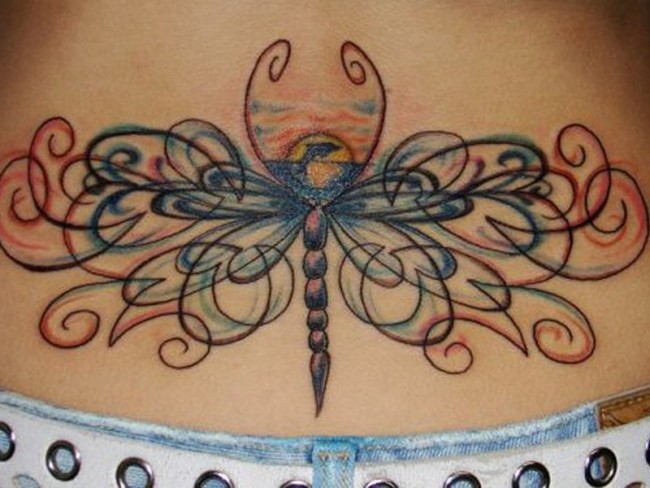 Attractive Dragonfly Tattoo On Lower Back