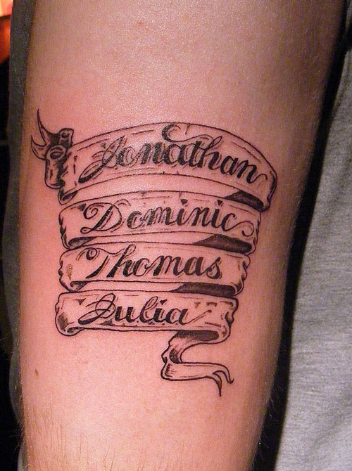 Attractive Name Banner Tattoo Design