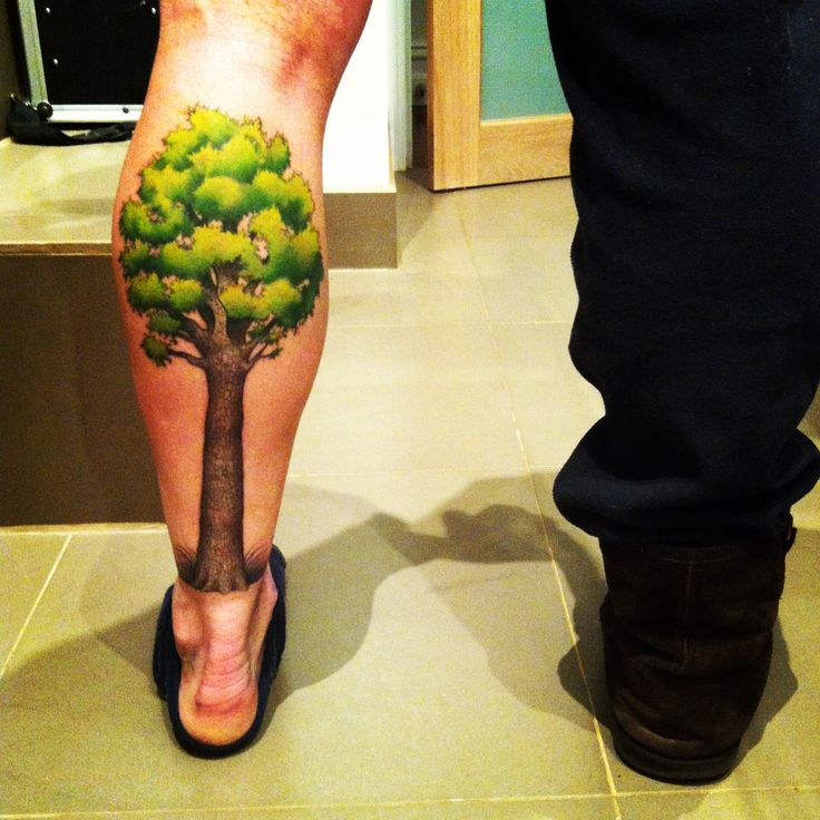 Attractive Tree Tattoo On Left Leg Calf