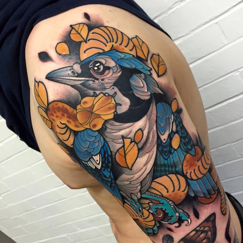 Awesome Blue Ink Bird Tattoo On Man Left Half Sleeve by Best UK Tattoo  Artist