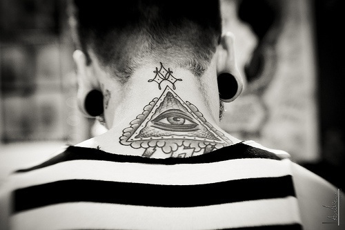 Awesome Illuminati Eye Tattoo Design For Men Back Neck