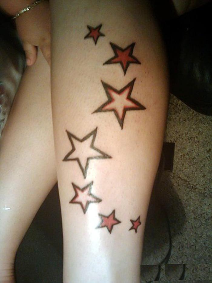 Awesome Stars Tattoo Design For Girl Side Leg Calf