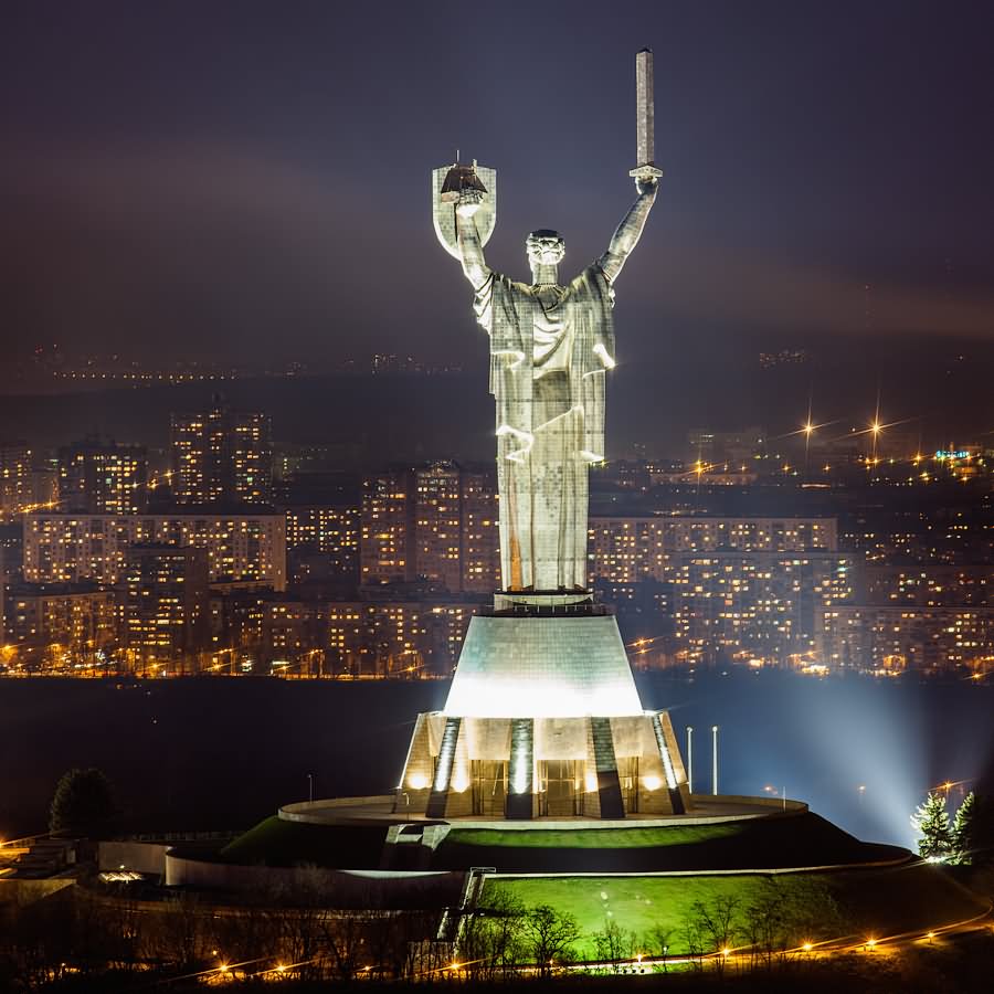 Back View Of The Mother Motherland At Night