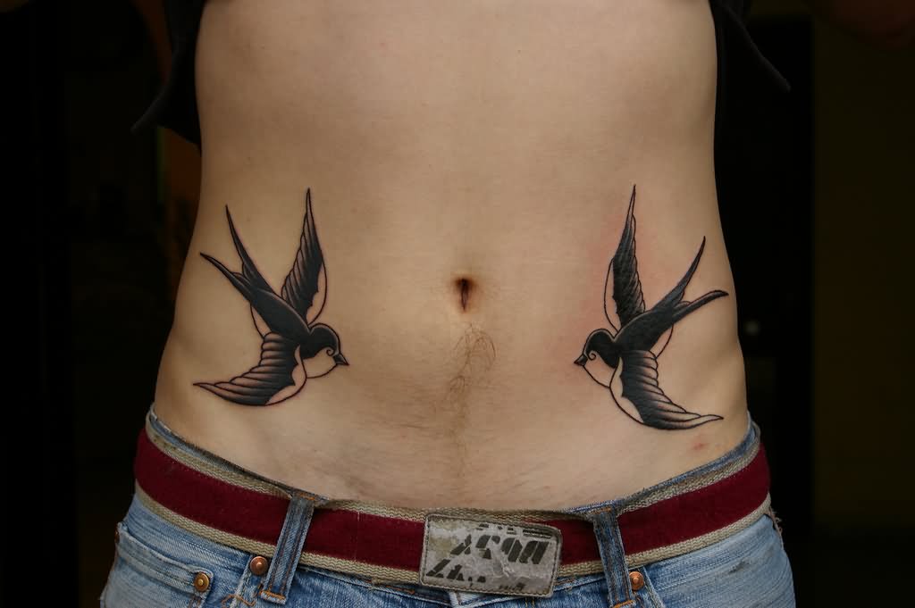 Beautiful Black Sparrow Tattoos On Hips