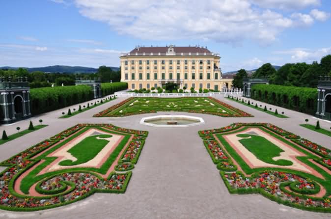 Beautiful Garden In Front Of Schonbrunn Palace In Vienna, Austria