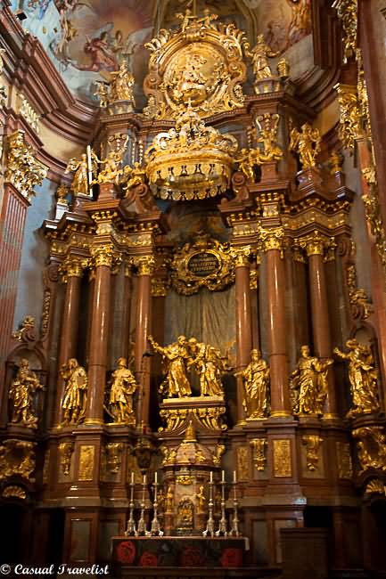 Beautiful Golden Altar Inside The Melk Abbey In Austria