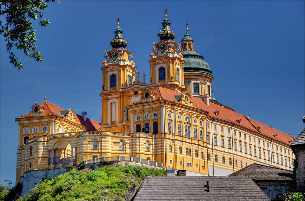 Beautiful Picture Of The Melk Abbey Atop Mountain In Austria