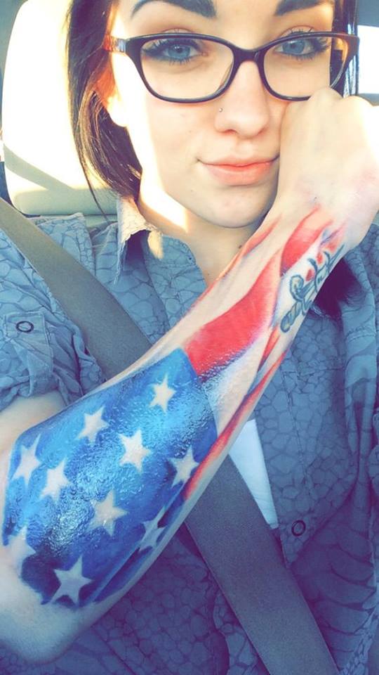 Beautiful US Flag Tattoo On Girl Arm
