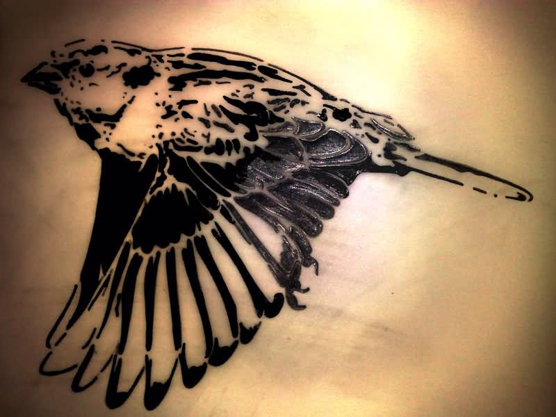 Black And Grey Sparrow Tattoo Image
