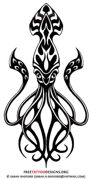 Black And Grey Squid Tattoo Design