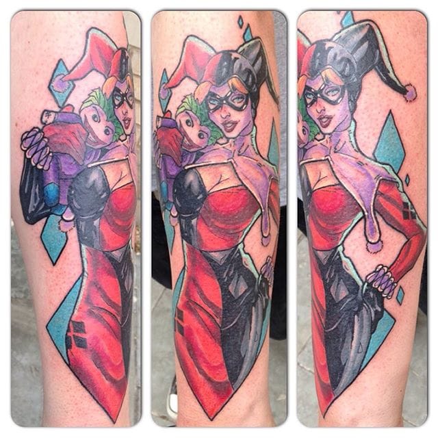 Black And Red Ink Harley Quinn Tattoo