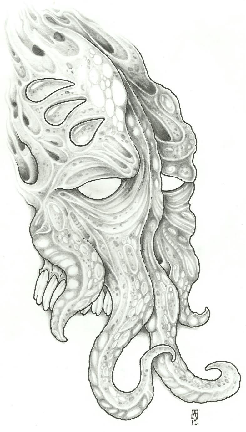 Black And White Demon Squid Tattoo Design by Viking Tattoo