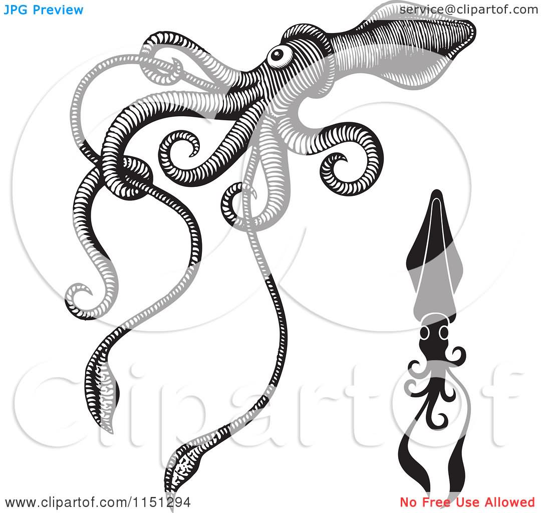 Black And White Giant Squid Tattoo Design