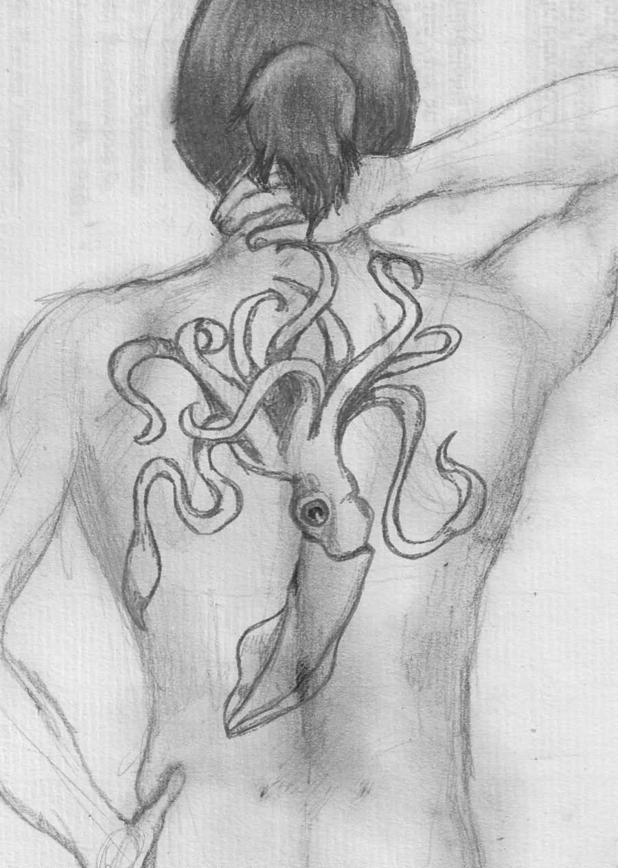 Black And White Squid Tattoo Design For Back by Oddno1ishere