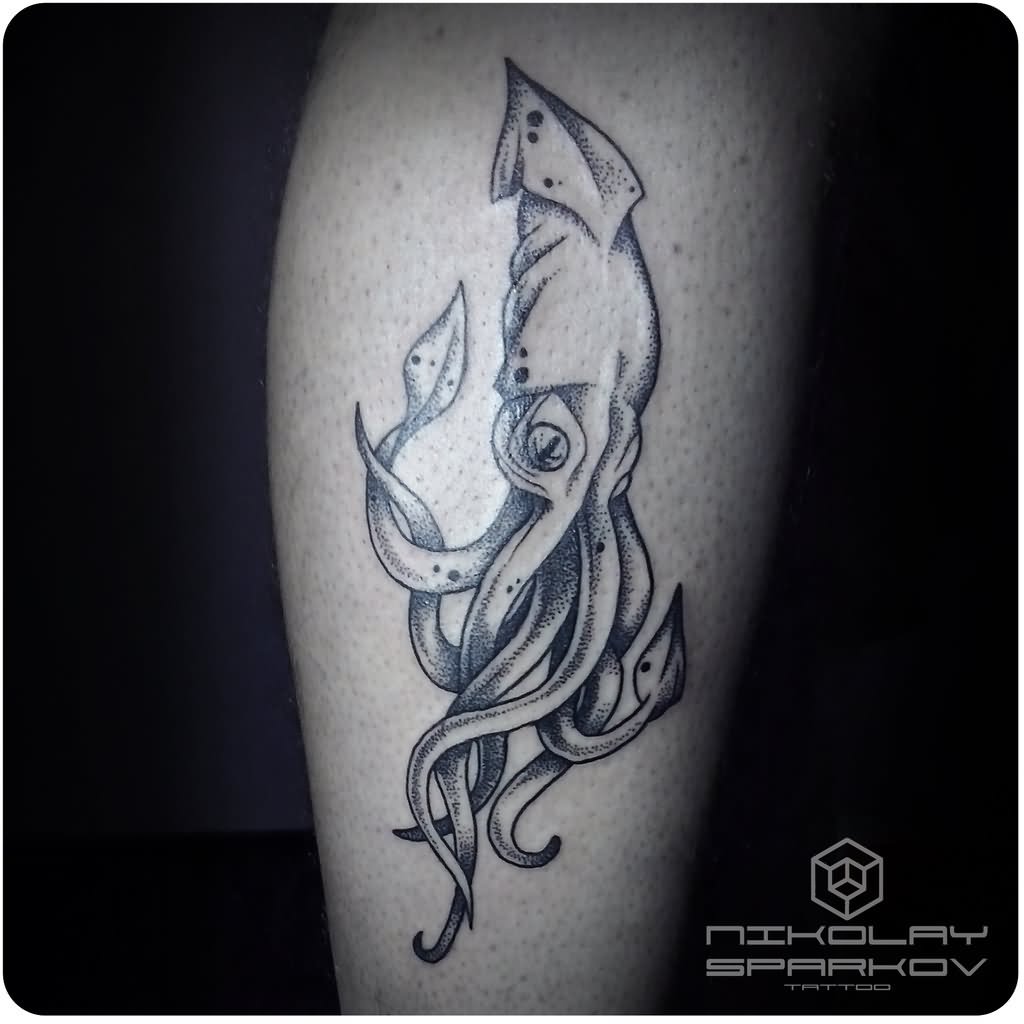 Black And White Squid Tattoo by Sparc666