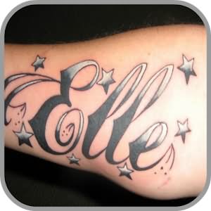 Black And White Stars With Elle Name Tattoo Design