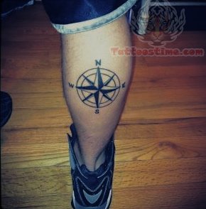 Black Compass Tattoo On Leg Calf
