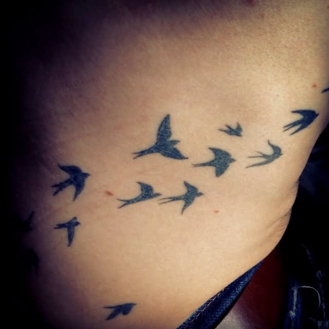 Black Ink Flying Sparrow Tattoos