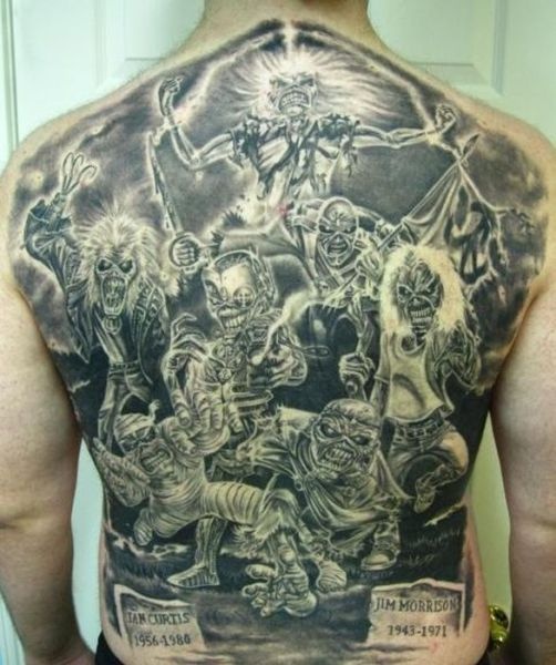 Black Ink Horror Tattoo On Man Full Back