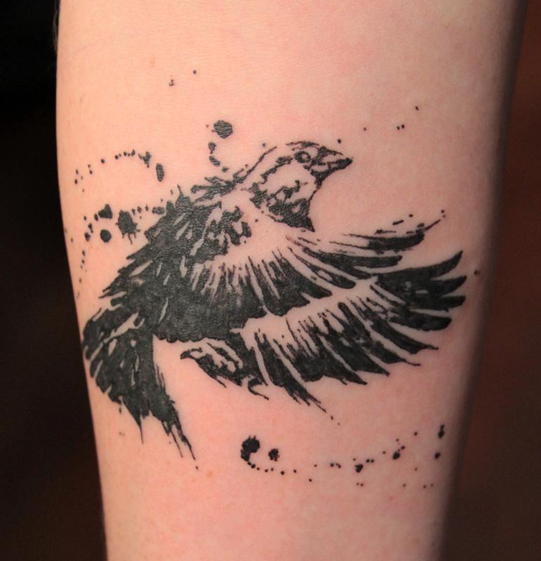 Black Ink Sparrow Tattoo