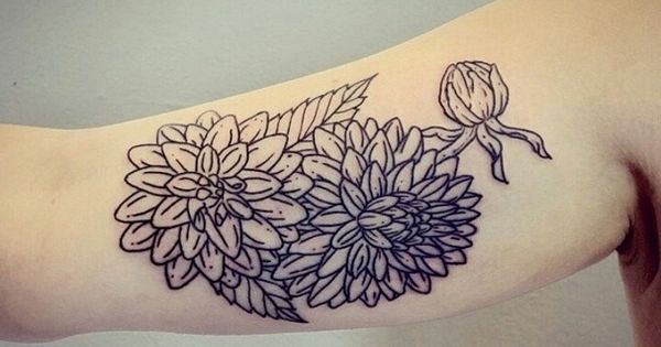 Black Outline Dahlia Flower Tattoo Design For Half Sleeve