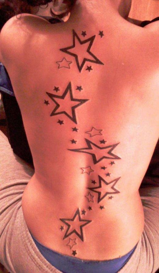 Black Outline Stars Tattoo Design For Women Full Back