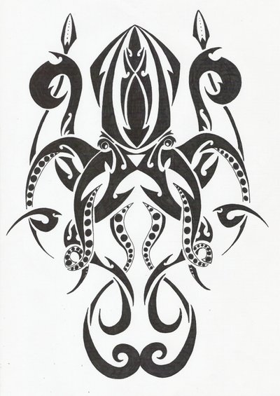 Black Tribal Squid Tattoo Design Sample