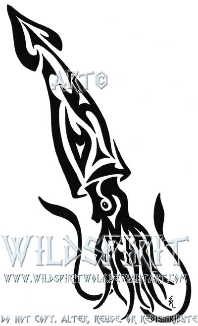 Black Tribal Squid Tattoo Design by Wildspiritwolf
