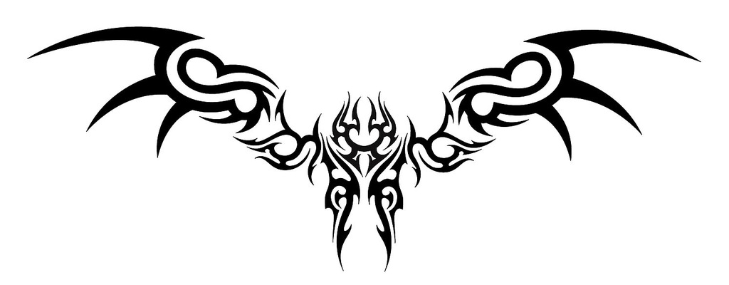 Black Tribal Wings Tattoo Design For Back