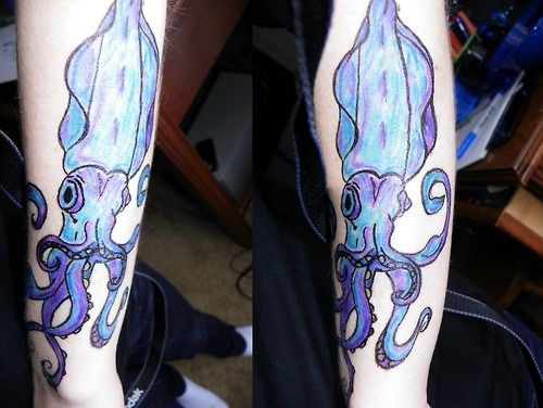 Blue Ink Cute Squid Tattoo