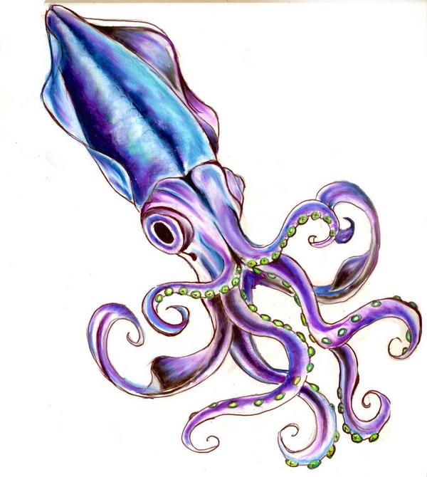 Blue Ink Squid Tattoo Design by Angelazilla