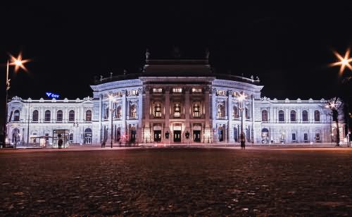 Burgtheater In Vienna, Austria During Night