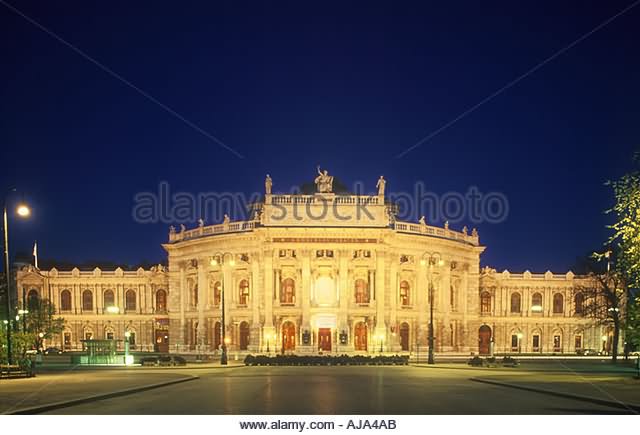 Burgtheater In Vienna Illuminated At Night