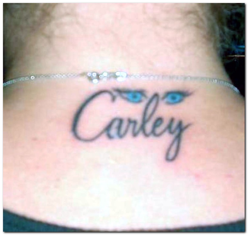 Carley Name Tattoo On Back Neck