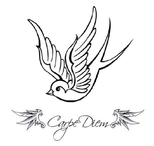 Carpe Diem Outline Sparrow Tattoo Design