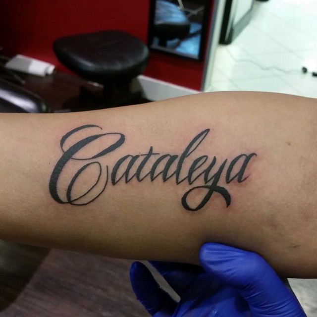Cataleya Name Tattoo On Forearm