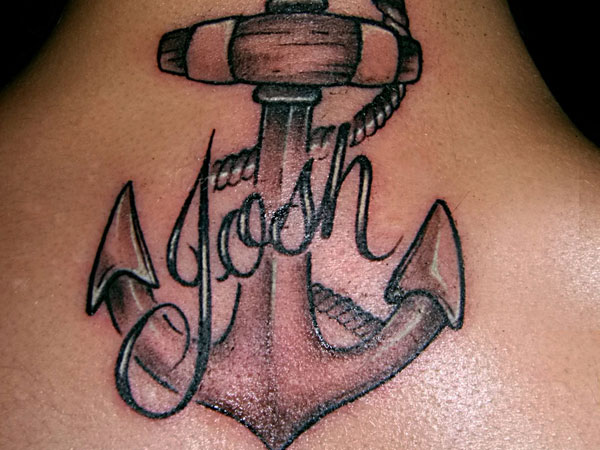 Classic Anchor With Josh Name Tattoo Design