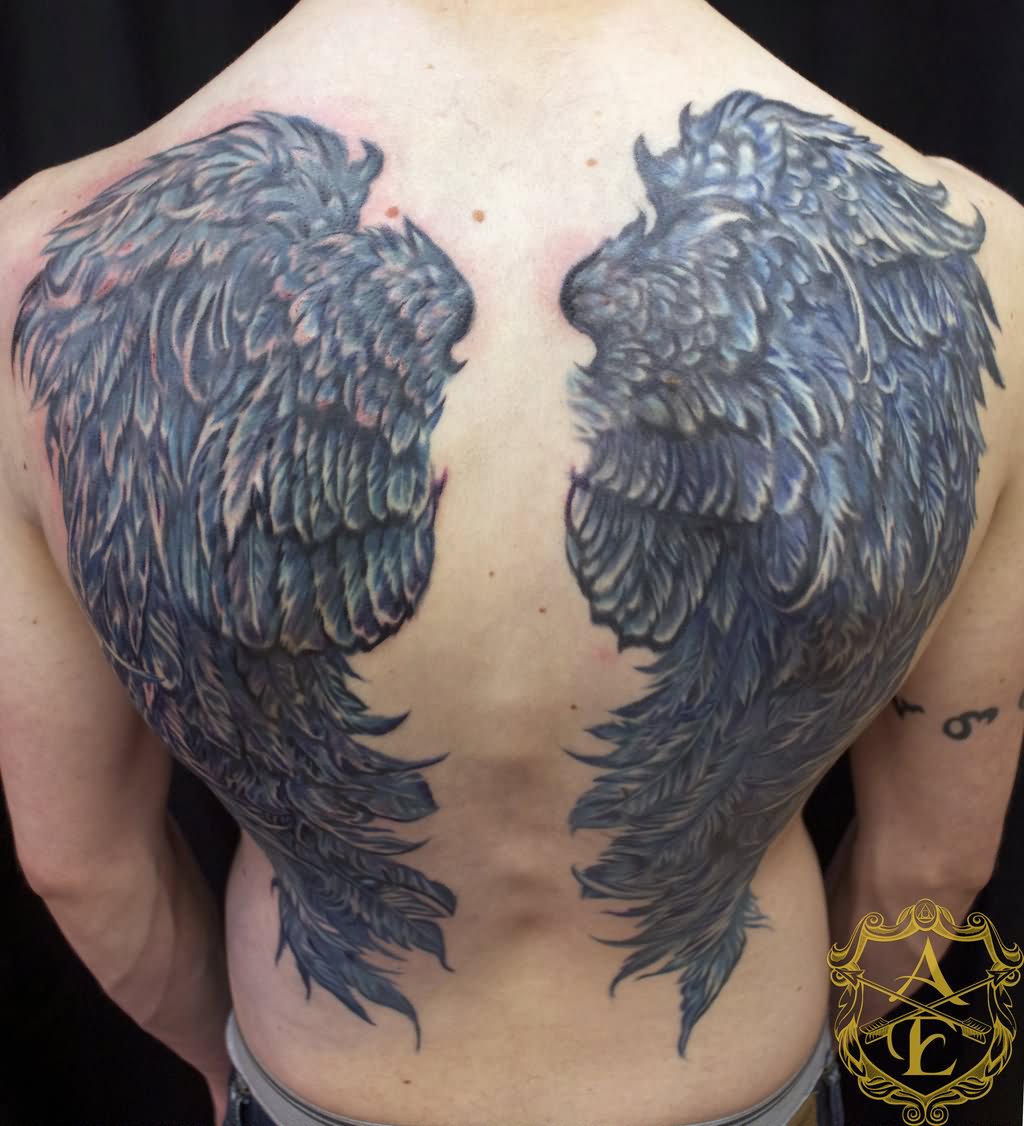 Classic Angel Wings Tattoo On Back