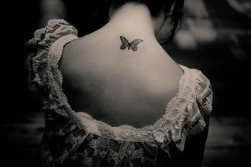 Classic Butterfly Tattoo On Women Back Neck