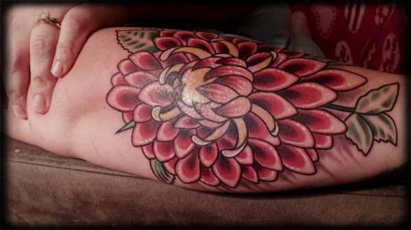 Classic Dahlia Flower Tattoo Design For Sleeve
